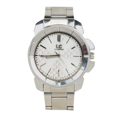 La Cruise Stainless Steel White & Silver Printed Dial Men Analogue Watch